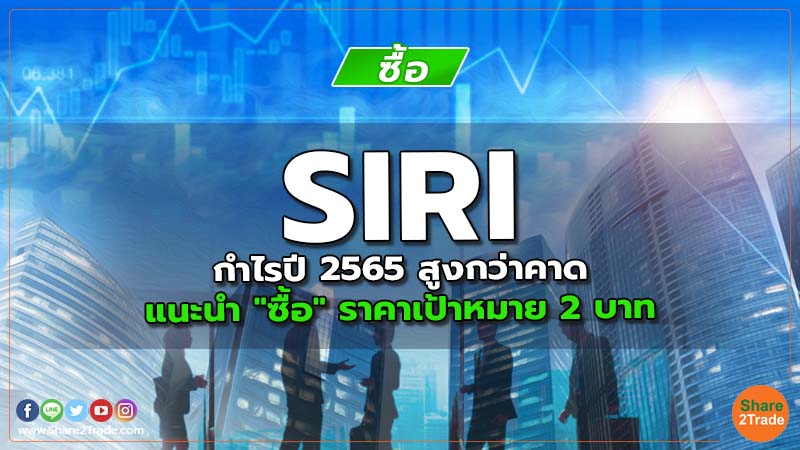 SIRI กำไรปี 2565 สูงกว่าคาด แนะนำ "ซื้อ" ราคาเป้าหมาย 2 บาท