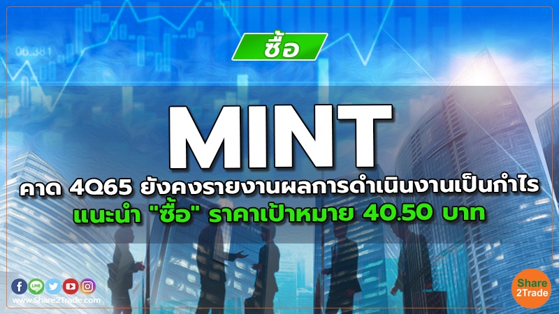 MINT คาด 4Q65 ยังคงรายงานผลการดำเนินงานเป็นกำไร แนะนำ "ซื้อ" ราคาเป้าหมาย 40.50 บาท