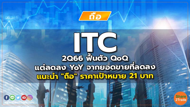 ITC 2Q66 ฟื้นตัว QoQ แต่ลดลง YoY จากยอดขายที่ลดลง แนะนำ "ถือ" ราคาเป้าหมาย 21 บาท