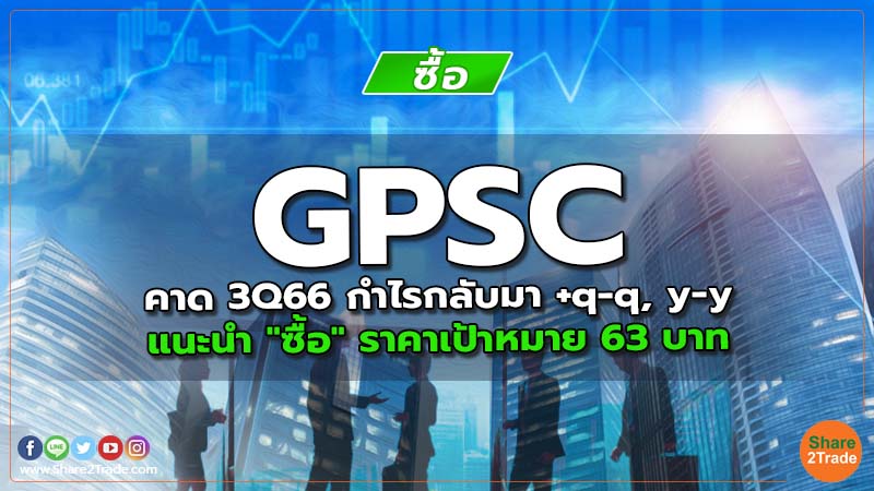 GPSC คาด 3Q66 กำไรกลับมา +q-q, y-y แนะนำ "ซื้อ" ราคาเป้าหมาย 63 บาท