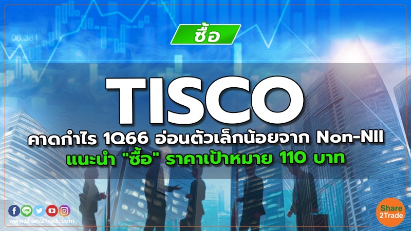 TISCO คาดกำไร 1Q66 อ่อนตัวเล็กน้อยจาก Non-NII แนะนำ "ซื้อ" ราคาเป้าหมาย 110 บาท