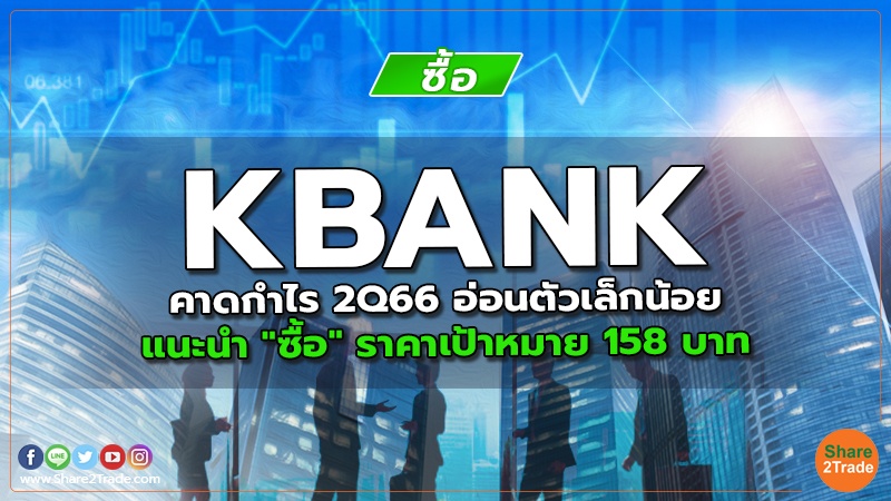 KBANK คาดกำไร 2Q66 อ่อนตัวเล็กน้อย แนะนำ "ซื้อ" ราคาเป้าหมาย 158 บาท