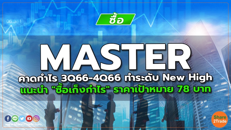 MASTER คาดกําไร 3Q66-4Q66 ทําระดับ New High แนะนำ "ซื้อเก็งกำไร" ราคาเป้าหมาย 78 บาท