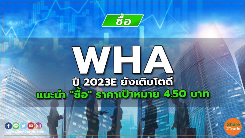 WHA ปี 2023E ยังเติบโตดี แนะนำ "ซื้อ" ราคาเป้าหมาย 4.50 บาท