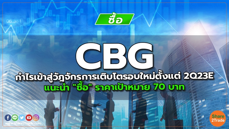 CBG กำไรเข้าสู่วัฎจักรการเติบโตรอบใหม่ตั้งแต่ 2Q23E แนะนำ "ซื้อ" ราคาเป้าหมาย 70 บาท