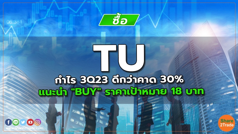 TU กําไร 3Q23 ดีกว่าคาด 30% แนะนำ "BUY" ราคาเป้าหมาย 18 บาท