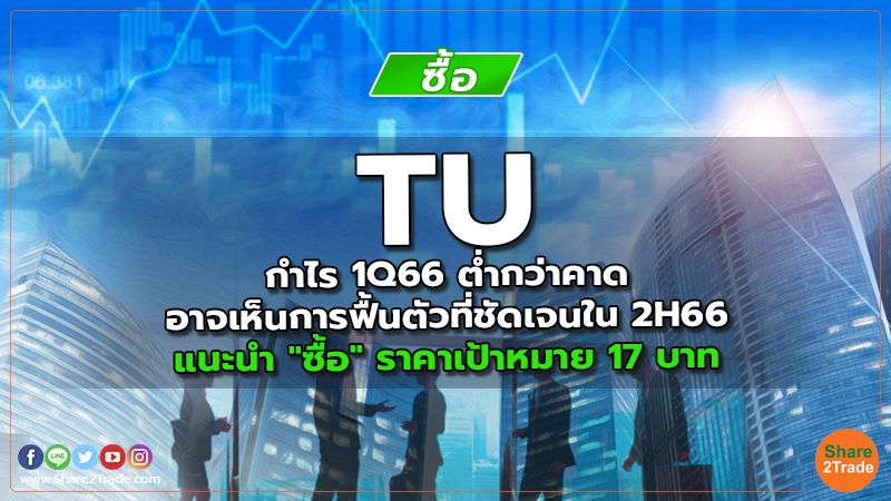 TU กำไร 1Q66 ต่ำกว่าคาด อาจเห็นการฟื้นตัวที่ชัดเจนใน 2H66 แนะนำ "ซื้อ" ราคาเป้าหมาย 17 บาท