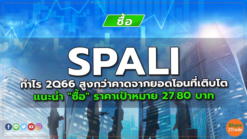 SPALI กำไร 2Q66 สูงกว่าคาดจากยอดโอนที่เติบโต แนะนำ "ซื้อ" ราคาเป้าหมาย 27.80 บาท