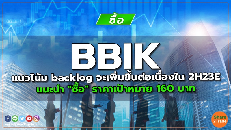 BBIK แนวโน้ม backlog จะเพิ่มขึ้นต่อเนื่องใน 2H23E แนะนำ "ซื้อ" ราคาเป้าหมาย 160 บาท