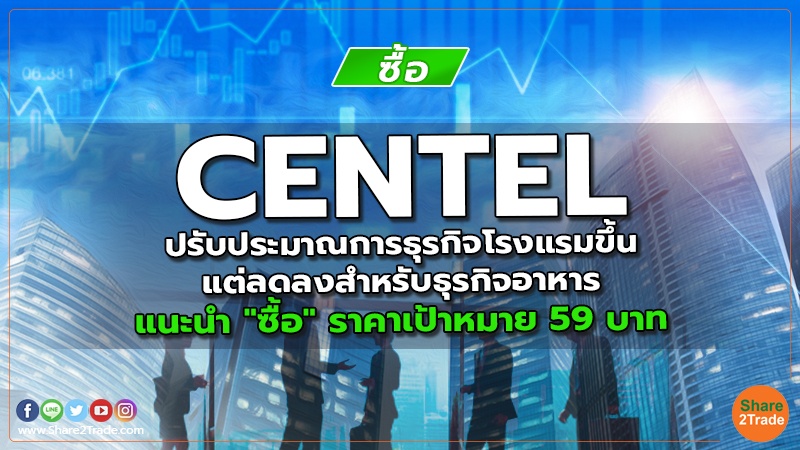 CENTEL ปรับประมาณการธุรกิจโรงแรมขึ้น แต่ลดลงสำหรับธุรกิจอาหาร แนะนำ "ซื้อ" ราคาเป้าหมาย 59 บาท