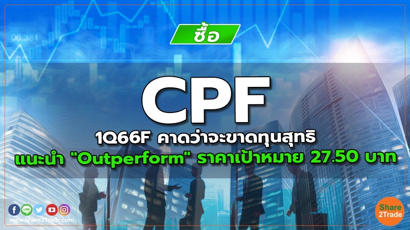 CPF 1Q66F คาดว่าจะขาดทุนสุทธิ แนะนำ "Outperform" ราคาเป้าหมาย 27.50 บาท