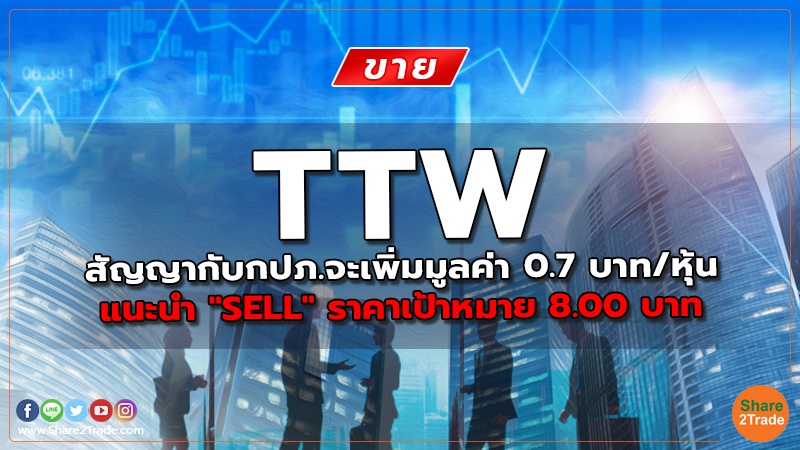 TTW สัญญากับกปภ.จะเพิ่มมูลค่า 0.7 บาท/หุ้น  แนะนำ "SELL" ราคาเป้าหมาย 8.00 บาท