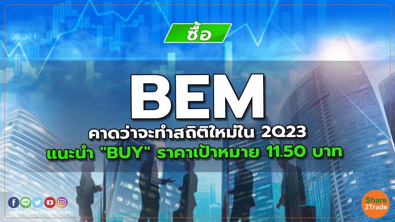 BEM คาดว่าจะทำสถิติใหม่ใน 2Q23 แนะนำ "BUY" ราคาเป้าหมาย 11.50 บาท