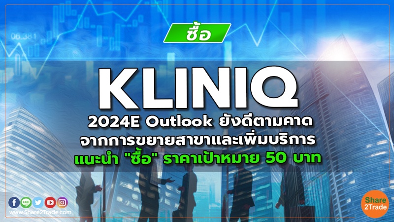 KLINIQ 2024E Outlook ยังดีตามคาดจากการขยายสาขาและเพิ่มบริการ แนะนำ "ซื้อ" ราคาเป้าหมาย 50 บาท