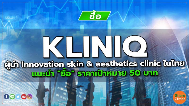 KLINIQ ผู้นำ Innovation skin & aesthetics clinic ในไทย แนะนำ "ซื้อ" ราคาเป้าหมาย 50 บาท