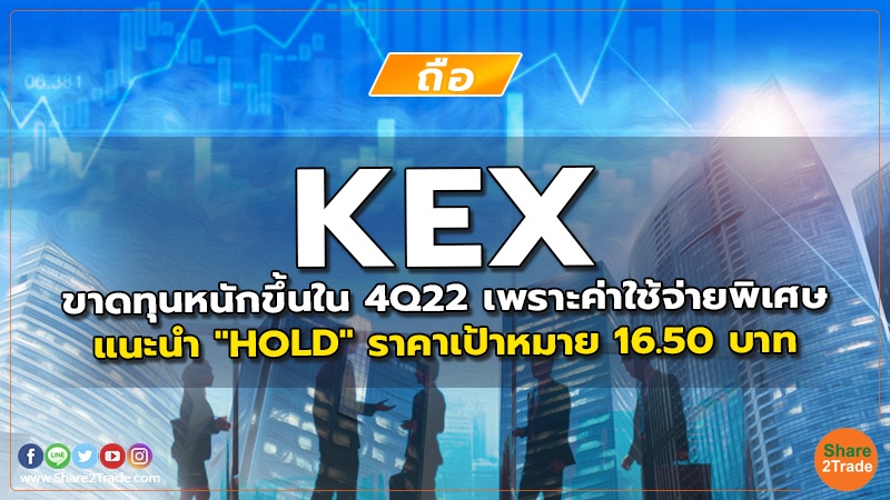 KEX ขาดทุนหนักขึ้นใน 4Q22 เพราะค่าใช้จ่ายพิเศษ แนะนำ "HOLD" ราคาเป้าหมาย 16.50 บาท