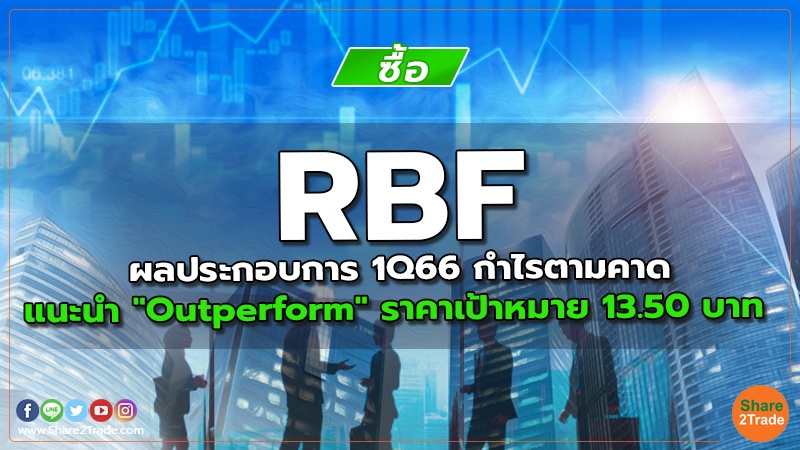 RBF ผลประกอบการ 1Q66 กำไรตามคาด แนะนำ "Outperform" ราคาเป้าหมาย 13.50 บาท