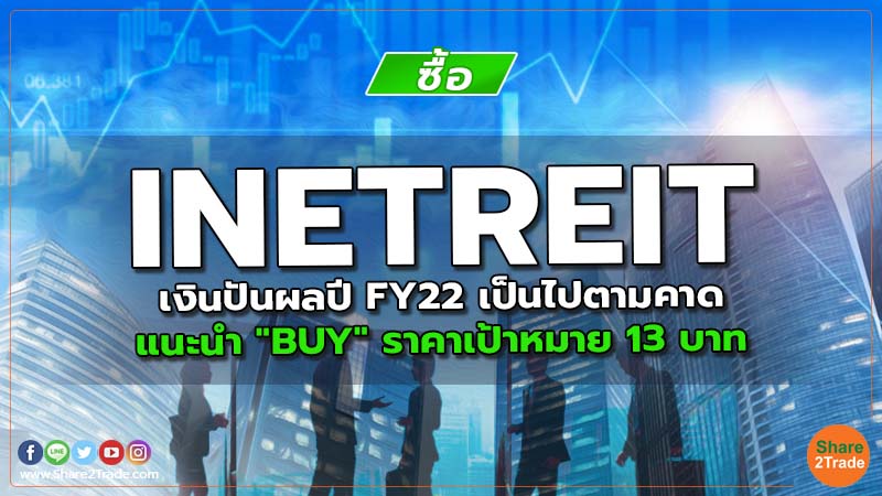 INETREIT เงินปันผลปี FY22 เป็นไปตามคาด แนะนำ "BUY" ราคาเป้าหมาย 13 บาท