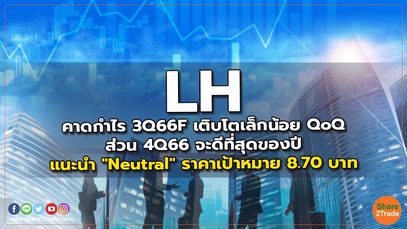 LH คาดกำไร 3Q66F เติบโตเล็กน้อย QoQ ส่วน 4Q66 จะดีที่สุดของปี แนะนำ "Neutral" ราคาเป้าหมาย 8.70 บาท