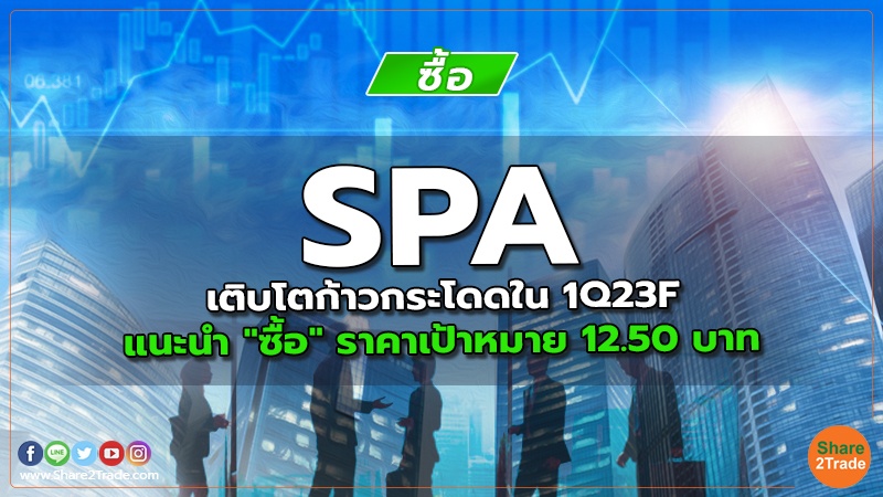 SPA เติบโตก้าวกระโดดใน 1Q23F แนะนำ "ซื้อ" ราคาเป้าหมาย 12.50 บาท