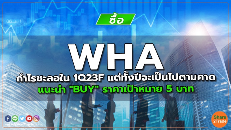 WHA กำไรชะลอใน 1Q23F แต่ทั้งปีจะเป็นไปตามคาด แนะนำ "BUY" ราคาเป้าหมาย 5 บาท