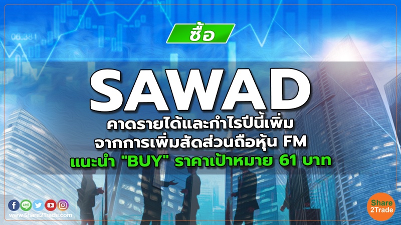 SAWAD คาดรายได้และกำไรปี นี้เพิ่มจากการเพิ่มสัดส่วนถือหุ้น FM แนะนำ "BUY" ราคาเป้าหมาย 61 บาท