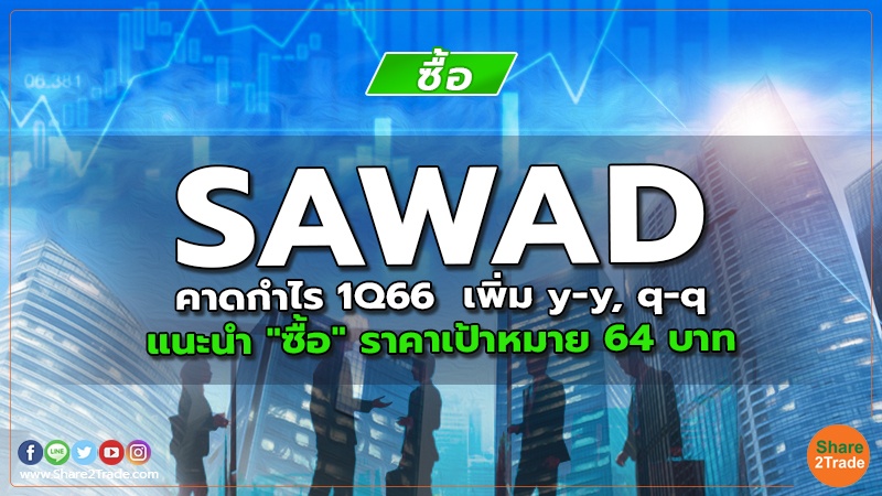 SAWAD คาดกำไร 1Q66 เพิ่ม y-y, q-q แนะนำ "ซื้อ" ราคาเป้าหมาย 64 บาท