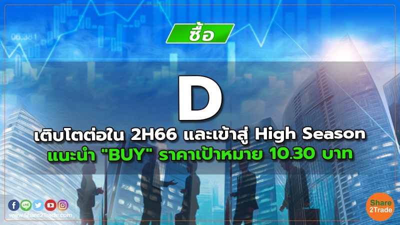 D เติบโตต่อใน 2H66 และเข้าสู่ High Season แนะนำ "BUY" ราคาเป้าหมาย 10.30 บาท