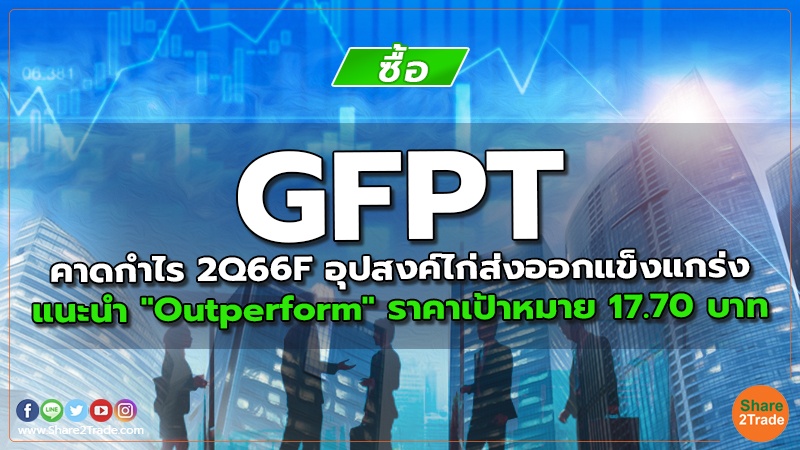 GFPT คาดกำไร 2Q66F อุปสงค์ไก่ส่งออกแข็งแกร่ง แนะนำ "Outperform" ราคาเป้าหมาย 17.70 บาท