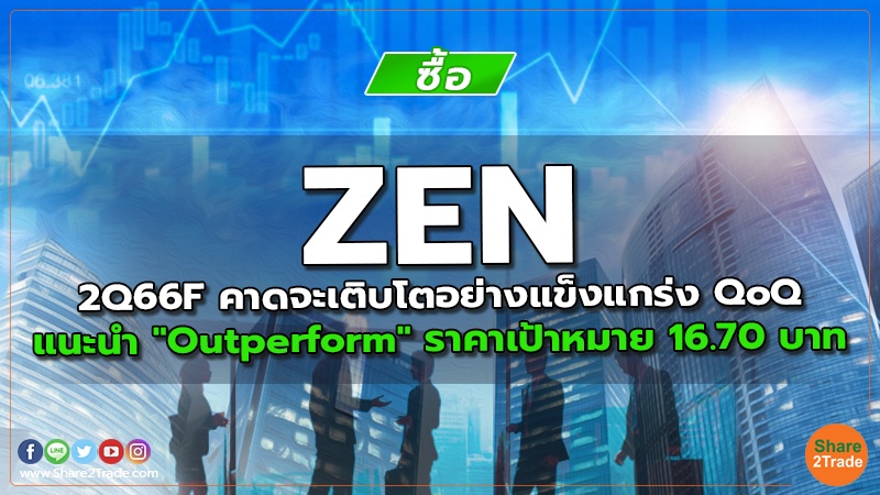 ZEN 2Q66F คาดจะเติบโตอย่างแข็งแกร่ง QoQ แนะนำ "Outperform" ราคาเป้าหมาย 16.70 บาท