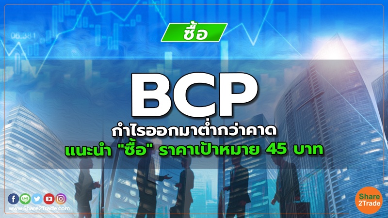 BCP กำไรออกมาต่ำกว่าคาด แนะนำ "ซื้อ" ราคาเป้าหมาย 45 บาท