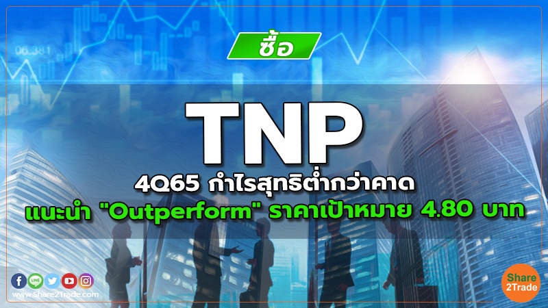 TNP 4Q65 กำไรสุทธิต่ำกว่าคาด แนะนำ "Outperform" ราคาเป้าหมาย 4.80 บาท