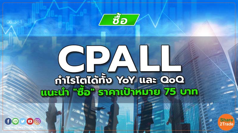 CPALL กำไรโตได้ทั้ง YoY และ QoQ  แนะนำ "ซื้อ" ราคาเป้าหมาย 75  บาท