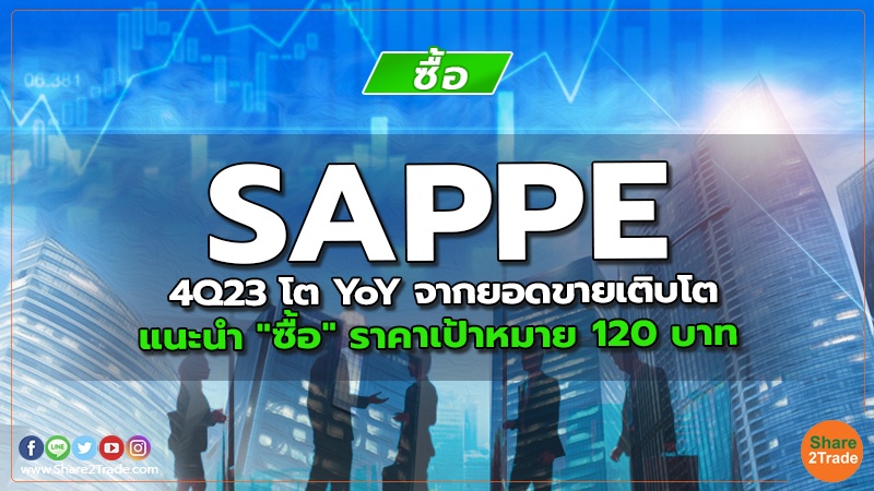 SAPPE 4Q23 โต YoY จากยอดขายเติบโต แนะนำ "ซื้อ" ราคาเป้าหมาย 120 บาท