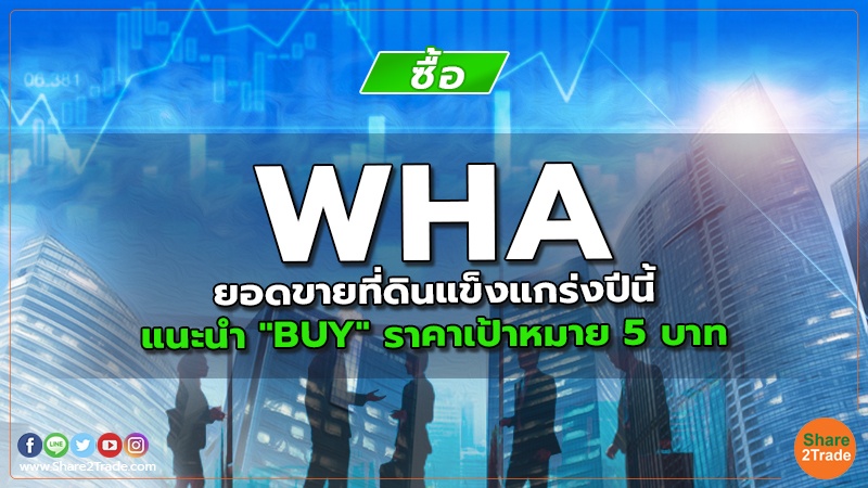 WHA ยอดขายที่ดินแข็งแกร่งปีนี้ แนะนำ "BUY" ราคาเป้าหมาย 5 บาท