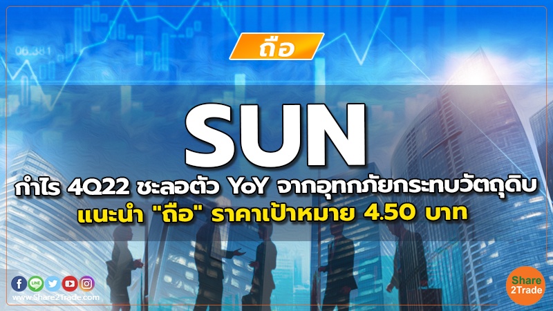 SUN กำไร 4Q22 ชะลอตัว YoY จากอุทกภัยกระทบวัตถุดิบ แนะนำ "ถือ" ราคาเป้าหมาย 4.50 บาท