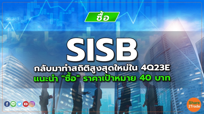 SISB กลับมาทำสถิติสูงสุดใหม่ใน 4Q23E แนะนำ "ซื้อ" ราคาเป้าหมาย 40 บาท
