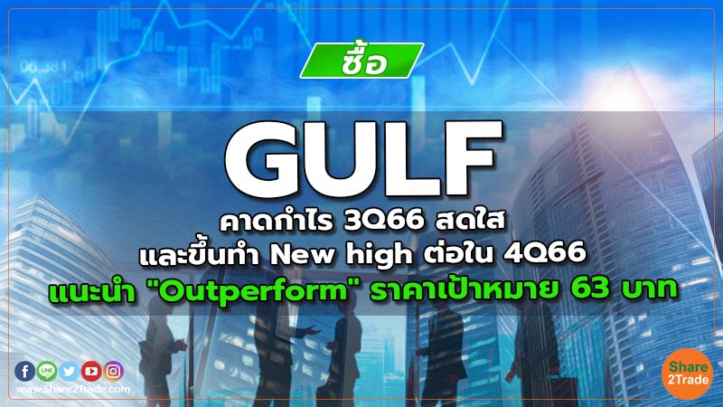 GULF คาดกำไร 3Q66 สดใส และขึ้นทำ New high ต่อใน 4Q66 แนะนำ "Outperform" ราคาเป้าหมาย 63 บาท