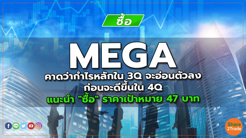 MEGA คาดว่ากำไรหลักใน 3Q จะอ่อนตัวลงก่อนจะดีขึ้นใน 4Q แนะนำ "ซื้อ" ราคาเป้าหมาย 47 บาท