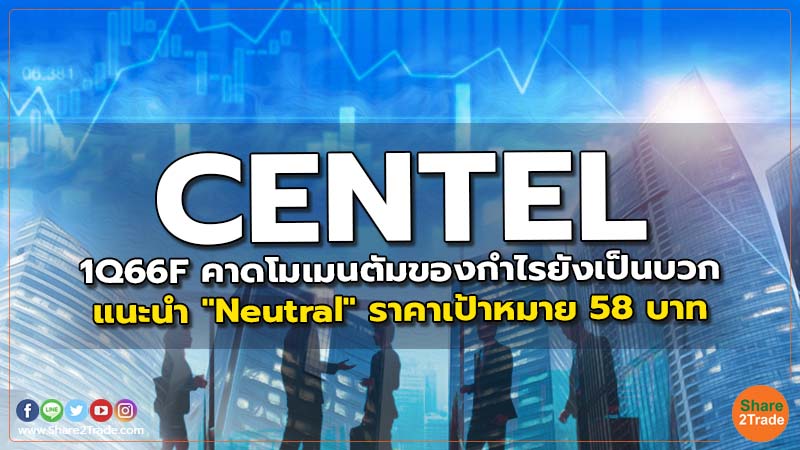 CENTEL 1Q66F คาดโมเมนตัมของกำไรยังเป็นบวก แนะนำ "Neutral" ราคาเป้าหมาย 58 บาท