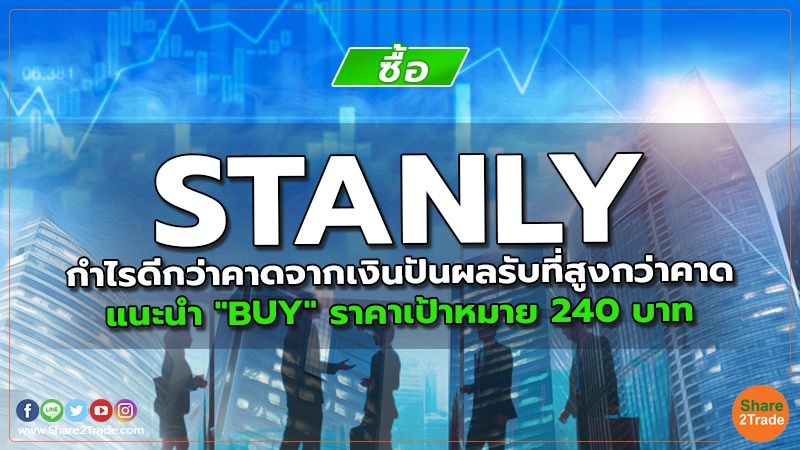 STANLY กําไรดีกว่าคาดจากเงินปันผลรับที่สูงกว่าคาด แนะนำ "BUY" ราคาเป้าหมาย 240 บาท