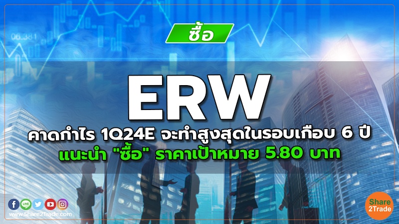 ERW คาดกำไร 1Q24E จะทำสูงสุดในรอบเกือบ 6 ปี แนะนำ "ซื้อ" ราคาเป้าหมาย 5.80 บาท