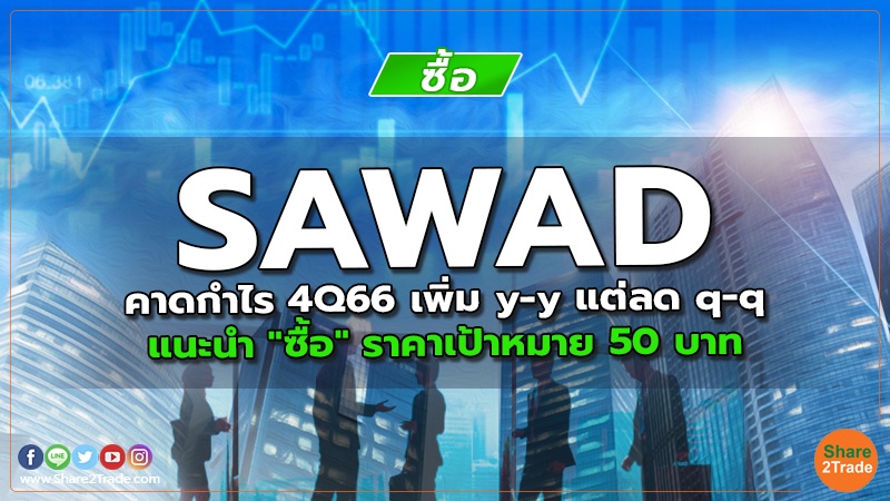 SAWAD คาดกำไร 4Q66 เพิ่ม y-y แต่ลด q-q แนะนำ "ซื้อ" ราคาเป้าหมาย 50 บาท