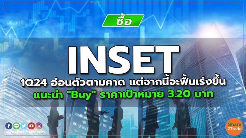 INSET 1Q24 อ่อนตัวตามคาด แต่จากนี้จะฟื้นเร่งขึ้น แนะนำ "Buy" ราคาเป้าหมาย  3.20 บาท