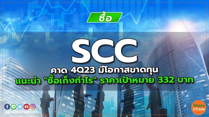 SCC คาด 4Q23 มีโอกาสขาดทุน  แนะนำ "ซื้อเก็งกำไร" ราคาเป้าหมาย 332 บาท