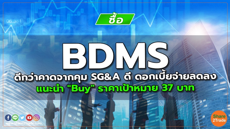 BDMS ดีกว่าคาดจากคุม SG&A ดี ดอกเบี้ยจ่ายลดลง  แนะนำ "Buy" ราคาเป้าหมาย 37 บาท