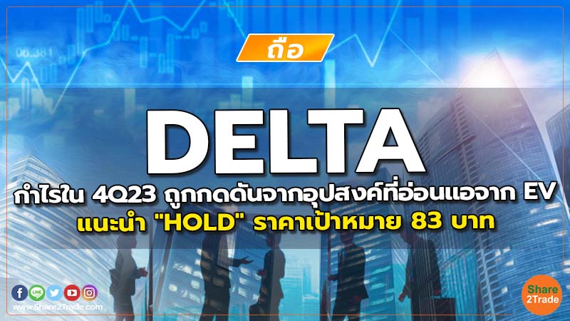 DELTA กำไรใน 4Q23 ถูกกดดันจากอุปสงค์ที่อ่อนแอจาก EV แนะนำ "HOLD" ราคาเป้าหมาย 83 บาท