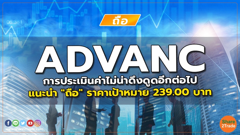 ADVANC การประเมินค่าไม่น่าดึงดูดอีกต่อไป แนะนำ "ถือ" ราคาเป้าหมาย 239.00 บาท