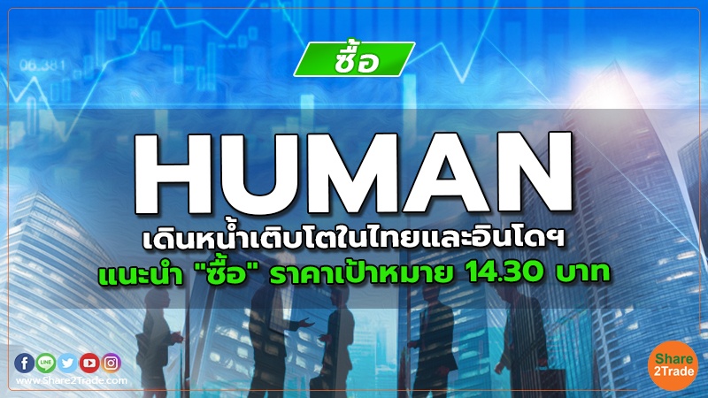HUMAN  เดินหน้ำเติบโตในไทยและอินโดฯ แนะนำ "ซื้อ" ราคาเป้าหมาย 14.30 บาท