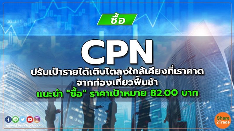 CPN  ปรับเป้ารายได้เติบโตลงใกล้เคียงที่เราคาด จากท่องเที่ยวฟื้นช้า แนะนำ "ซื้อ" ราคาเป้าหมาย 82.00 บาท